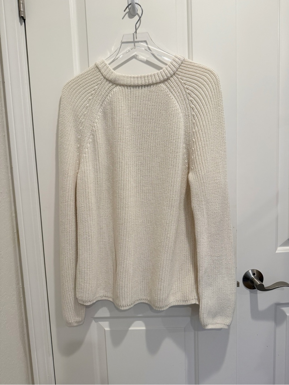 JENNI KAYNE Cotton Fisherman Sweater in Ivory Crewneck Ribbed Knit Classic XL - Picture 6 of 10